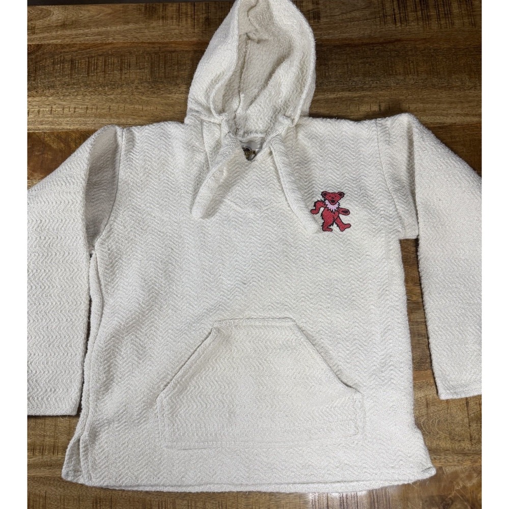 Grateful Dead Earth Ragz Baja Hoodie Mens M Dancing Bears White Pullover